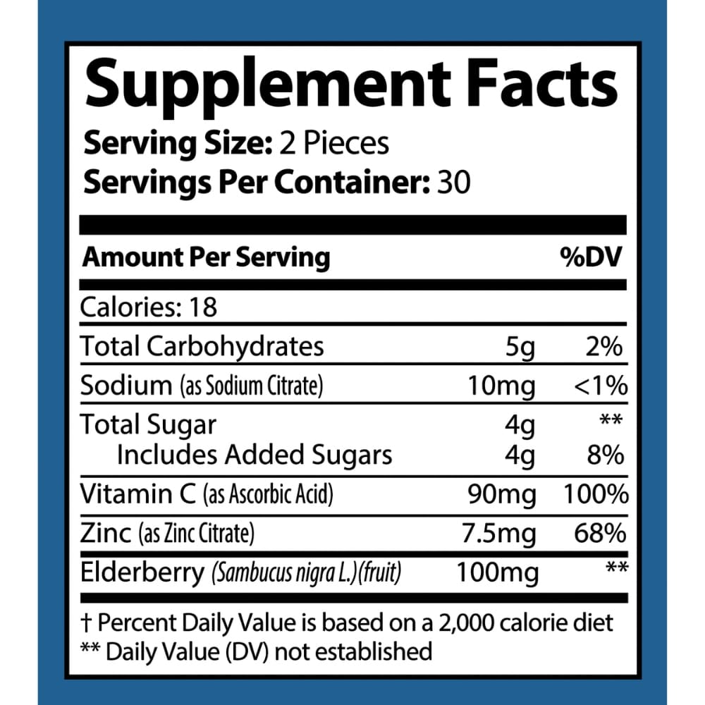 Elderberry + Vitamin C Gummies Supplement Facts