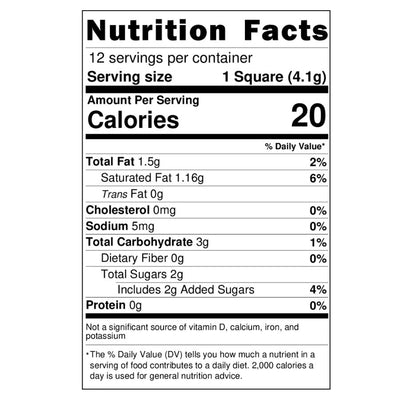 D8 Milk Chocolate Bar Nutrition Label