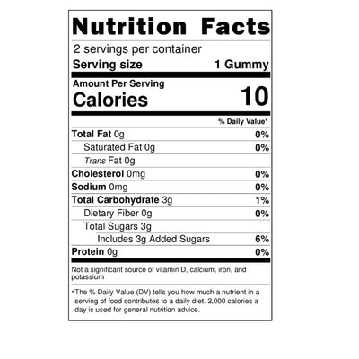HALO 2 Pack Nutrition Label