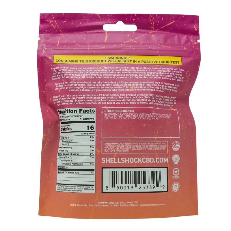 HALO Pink Lemonade Gummies 40 Pieces Back of Bag