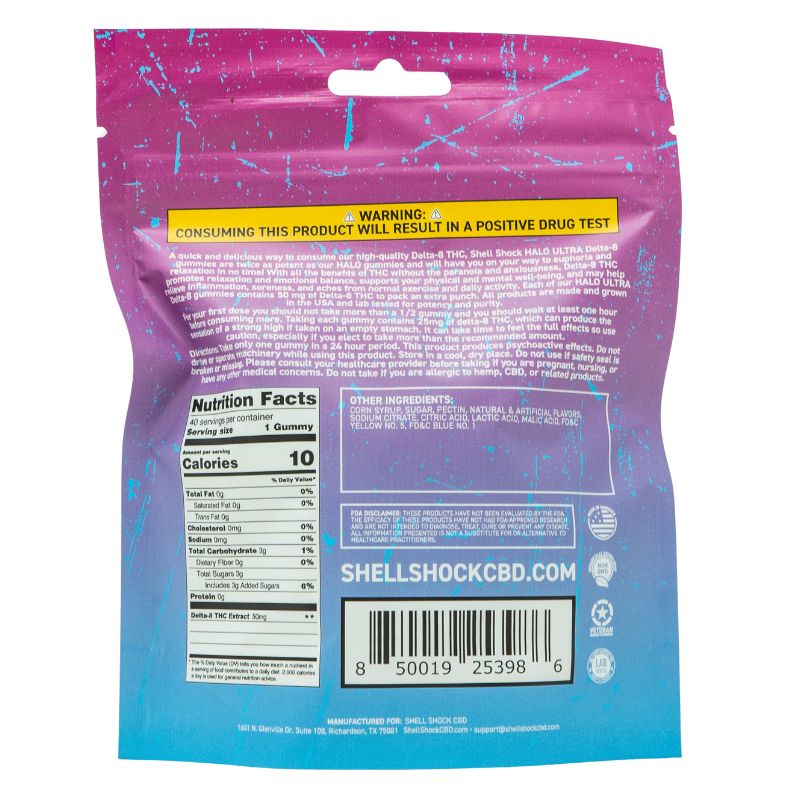 HALO Ultra Gummies 40 Piece Back of Bag