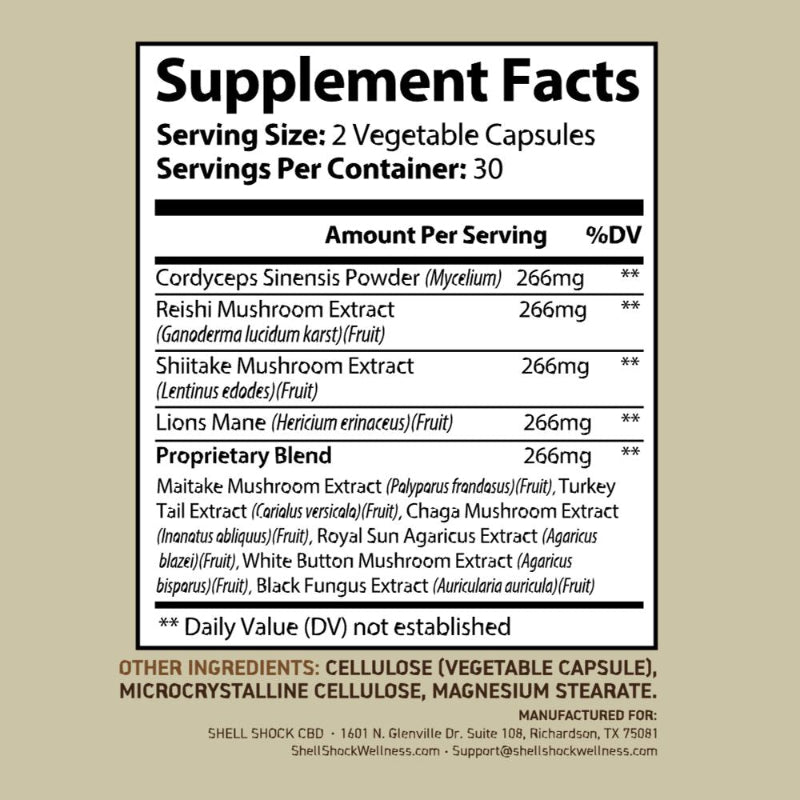 Supplement Facts for MUSHROOM 10X 