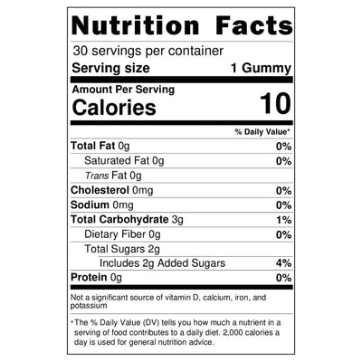 Rackout Gummies 30 PC Nutrition Label