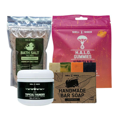 THC Relaxation Bundle with gummies, soap, cream, and bath salt